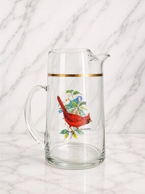 Vintage Weston West Virginia Pitcher Glass Birds Cardinal Blue Jay